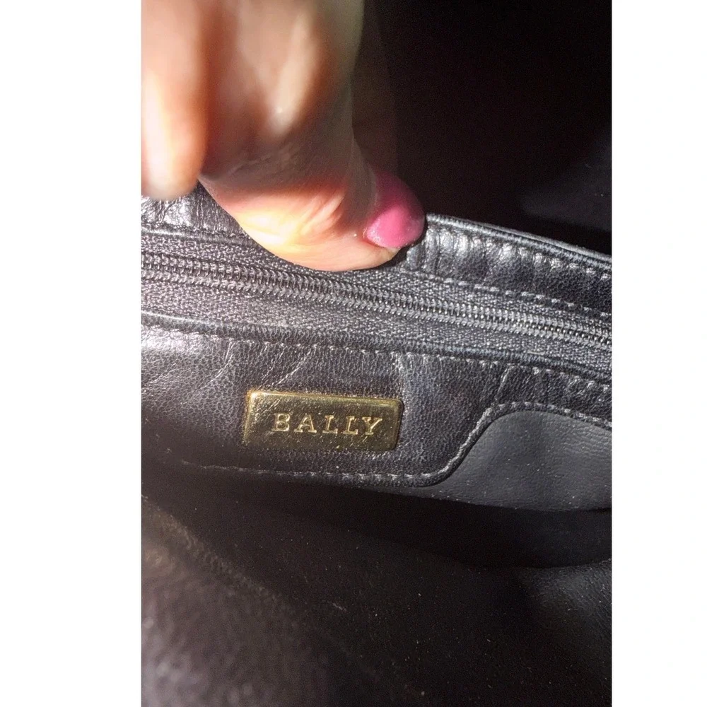 Bally Vintage Black Quilted Suede Leather Trim Shoulder Bag Gold Logo Charm 90s